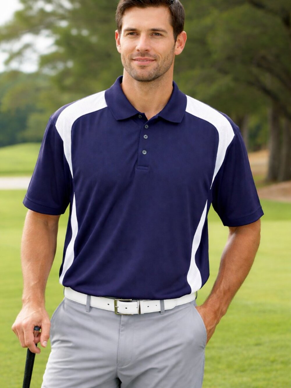 Ben Hogan Performance Polo Shirt XL Navy Blue White Athletic Golf Short Sleeve